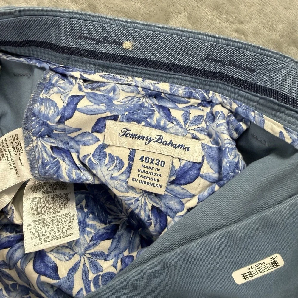 Tommy Bahama Pants Mens 40x30 Baby Blue Boracay Chino Flat Front Floral Pattern